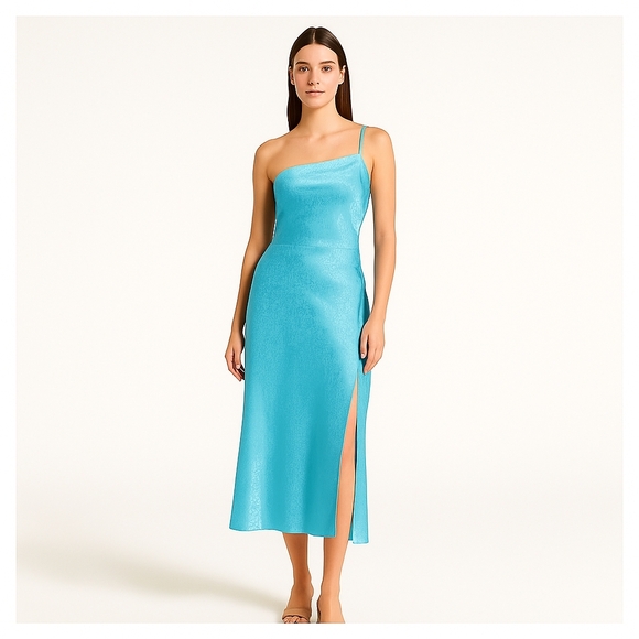 Lulus Dresses & Skirts - Lulu's Shimmering Aqua One-Shoulder Dress